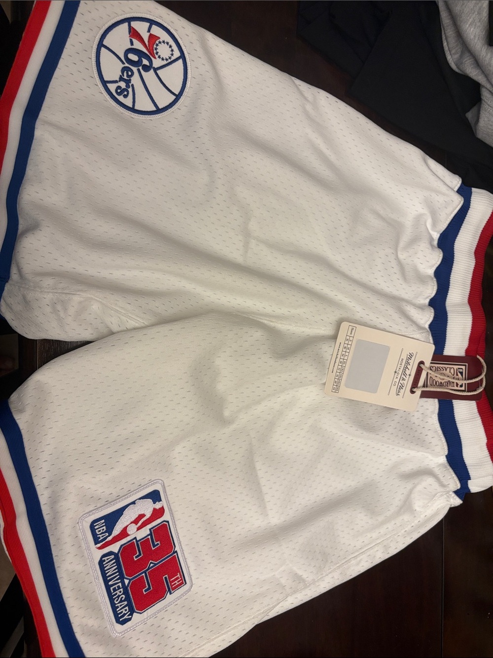 Mitchell & Ness White Philadelphia 76ers Retro Mesh Shorts with Red & Blue Trim